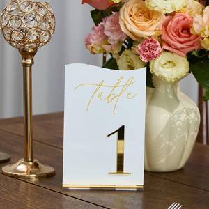 lot 2325 image: Gold Mirrored Acrylic Wedding Table Numbers 1-15 Set, Self-Standing Modern Arched Signs for Reception Seating, Anniversary & Bridal Shower, Elegant Wedding Decor (5x7 Inches)