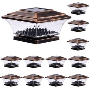 lot 3923 image: HUYIENO Solar Post Cap Lights Outdoor LED Lighting Deck Fence Cap Light Two Light Modes Warm WhiteBright White Suitable for 4x4 Wooden Posts (Brushed Copper, 12pk)