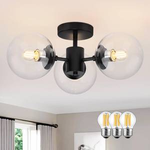 lot 3926 image: Bagood Mid Century 3-Light Clear Globe Glass Black Chandelier 19 Inch Modern Black Semi Flush Mount Ceiling Lights Modern Light Fixtures Ceiling Lights Fixture for Bedroom Hallway Entryway