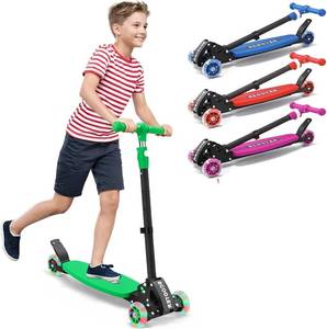 lot 3933 image: 3 Wheel Kick Scooters for Kids 5-8 8-12, Easy Lean to Steer, Light-Up Wheels, Adjustable Handlebar (27��33), Wide Anti-Slip Deck, Foldable Scooter for Boys & Girls Ages 4 (Green)