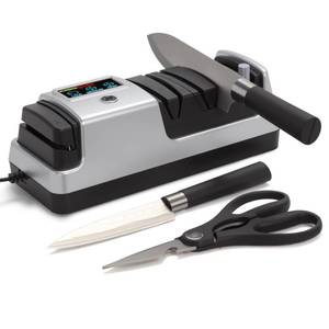 lot 4022 image: Ceelpeopar Silver Professional 3-Stage Electric Knife Sharpener for Kitchen Knives, LCD Screen, 100% Diamond Abrasive, Adjustable Rotational Speed, Precision Angle Guides for All Kitchen Knives