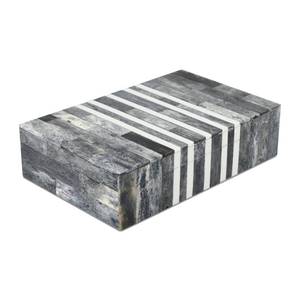lot 4033 image: Handicrafts Home Small Decorative Storage Box with Lid, Patisserie Cafe Stripe Pattern Jewelry Keepsake Trinket Box Organizer, Bone Inlay Resin Wooden Coffee Table Dresser Box, Grey & White, 8x5x2