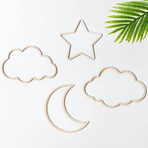 lot 4051 image: Kathfly4 Pieces Boho Nursery Cloud Star Wall Decor Wooden Babyroom Moon Rattan Wall Decor Wooden Rainbow for Children Baby Kids Boys Girls Bedroom Nursery Pendant(Cloud Moon Star)