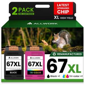 lot 4054 image: 67XL Ink Cartridge Replacement for HP 67 XL Remanufactured for HP Ink 67 67XL for DeskJet 2755e 2700 2855e 2800 2752 2742e 4155e 4255e 4100 Envy 6055 6055e 6455e Printer 2-Pack Black Tri-Color