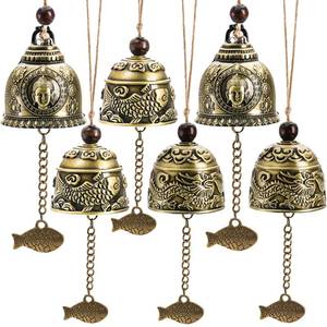 lot 4444 image: Peohud 6 Pieces Vintage Chinese Dragon Bell, Lucky Blessing Wind Chimes, Good Luck Fish Buddha Hanging Bell for Home Garden Patio Car Door Chime or Decor