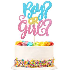 lot 4450 image: 1 PCS Boy or Girl Cake Topper Glitter Pink or Blue Cake Pick Gender Reveal Cake Decorations for Baby Shower Gender Reveal Theme Kids Boys Girls Birthday Party Decoration Supplies