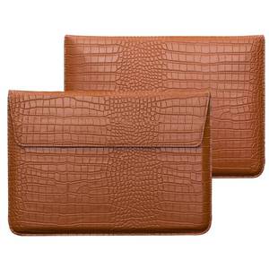 lot 4455 image: LCMOCICO Laptop Sleeve with Stand, Crocodile Grain PU Leather Flap Bags for 2023-2026 MacBook Air 15 inch A3448 A3241 M5 M4 M3 M2 Pro 16 M1 A2485 2019-2026 Notebook Bag Pro Retina 15 2012-2019, Brown