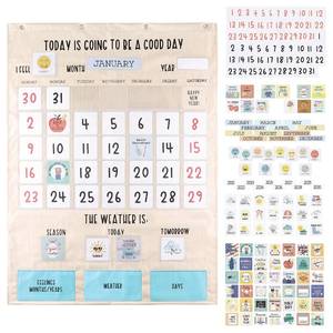 lot 4456 image: The Peanutshell Learning Calendar Wall Chart - Homeschool Supplies, Interactive Pocket Chart for Toddlers & Kids - Preschool Learning Activity Board, Circle Time Board for Classroom - Good Day