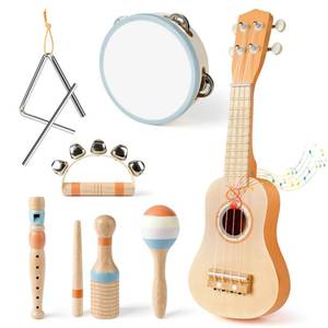 lot 4457 image: Vanplay Kids Guitar Set - Montessori Toys for 2 3 Year Old Boy Girls Birthday Gifts, 7 in 1 Musical Instruments for Toddlers 2-4, Band Sets with UkuleleFluteTambourineMaracas Toys for Kids 3-5