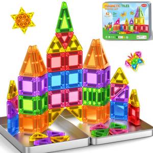 lot 4465 image: Mini Magnetic Tiles Travel Magnetic Tiles with Iron Box,42PCS Magnet Building Block Set Travel Toys for Kids Ages 3,Educational Portable Magnet Toys Gifts for Toddlers Boys & Girls Christmas Birthday