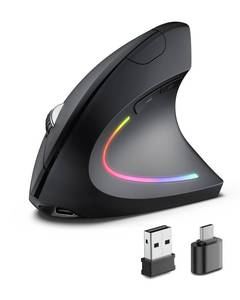 lot 4472 image: POJTK Ergonomic Wireless Rechargeable Mouse, BluetoothUSB AType C(3 in 1) Connection, 5 Levels Up to 4800 DPI, 6 Silent Buttons, 2.4GHz Carpal Tunnel Vertical Mice, for Laptop, Desktop,MacBook-black