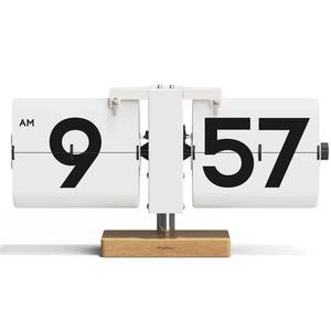 lot 4476 image: mooas Classic Modern Wood Big Flip Desk Clock (White), Retro Vintage Analog Design Auto Flip Clock Table Clock Large Number Battery Powered, Ideal for Home Office School Hotel Caf�