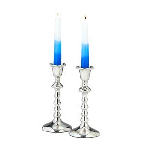 lot 4491 image: Shabbat Candlestick Holder Set of 2 Nickel Plated Aluminum  Elegant Judaica Shabbos Gifts Hostess Centerpiece Traditional Candle Holders 7 H (Ribbed Design)