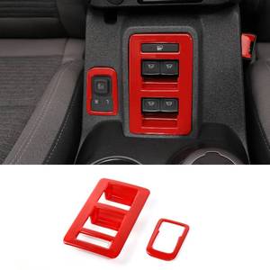 lot 4492 image: RAZPOY for Bronco Window Lift Switch Control Trim, 2PCS Center Console Rearview Mirror Adjustment Panel Cover Compatible with 2021-2026 Ford Bronco 4Door Interior Accessories, Red