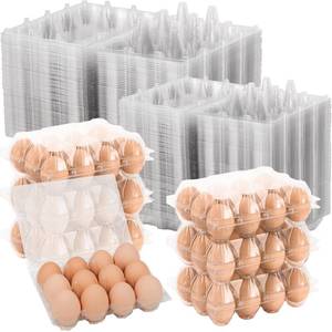 lot 5935 image: Lixavaer 100 Pack Clear Plastic Egg Cartons, Reusable Stackable Egg Containers for Farm, Market & Fridge Storage, 3�4 Grid