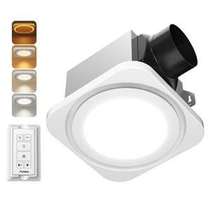 lot 5936 image: Amico Bathroom Exhaust Fan with Light, 80 CFM 1.0 Sones, Ceiling Mounted Retrofit Ventilation Fan with 1400LM 18W LED Light, 3000K4000K5000K Selectable & Nightlight, Remote, FCC Certified