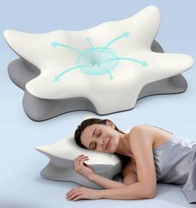 lot 5942 image: Cervical Neck Pillow for Pain Relief, Ergonomic Side Sleeper Pillow Cooling Memory Foam Pillows for Sleeping, Contour Pillow Orthopedic Bed Pillow for Back Stomach Sleepers