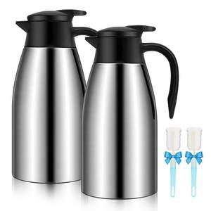 lot 5943 image: 68oz Thermal Coffee Carafe, 2 Pack Airpot Insulated Coffee Urns Stainless Steel Vacuum Thermal Pot Dispenser for Coffee, Hot Water, Tea, Hot Beverage - Keep 12 Hours Hot, 24 Hours Cold (Silver,Silver)