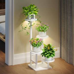 lot 5949 image: Homsorout Plant Stand Indoor with Grow Light, 4-Tiered Tall Plant Stand Indoor, Metal Plant Shelf with Adjustable Light, Ideal for Living Room, Garden, Patio white