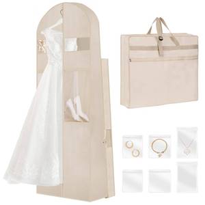 lot 5952 image: TANGKA Wedding Dress Garment Bag,72�� Tri-Fold Bridal Gown Bag with 6 Pouches and Adjustable Buckle Gown Cover for WeddingPromTravelCloset Storage (Beige)