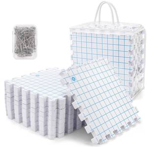 lot 5962 image: Suwimut 9 Pack Blocking Mats for Knitting & Crochet Projects, 12 x 12 Interlocking Blocking Boards, 0.75 Extra Thick Aligned Grid Knitting Mats with 100 T Pins and Storage Bag