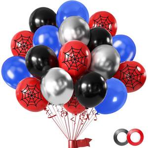 lot 6263 image: Hongplus 50pcs 12inch Black Red Blue Silver Balloon,Red with Spider-Web Printed Balloons for Boys Girls Halloween Party Birthday Decorations Birthday Balloons Baby Shower Party Supplies Gifts