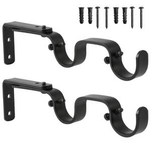 lot 6264 image: Anndason Heavy Duty Curtain Rod Brackets - Adjustable Double Rod Holders, 1 Inch (2 PCS, Black)