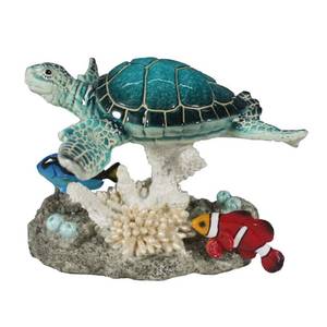 lot 6269 image: Comfy Hour 7 Sea Turtle and Clownfish on Coral Reef Figurine, Decorative Ocean Theme Sculpture for Beach House, Artisan Crafted Coastal Home Office Tabletop Accent, 1 Unit