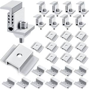 lot 6270 image: 1.06 Inch Solar Panel Bracket Aluminum Solar Mid Clam with Mounting Brackets 32-50 mm Clamps Adjustable End Panel Clamps(28 Pieces)