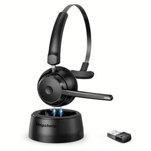 lot 6295 image: Mopchnic Bluetooth Headset, Wireless Headphone with AI Noise-Canceling Microphone On Ear Wireless Headset with USB Dongle for Computer Office incomplete