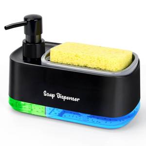 lot 6297 image: Hand and Dish Soap Dispenser Set for Kitchen, Dual Soap Dispenser with Sponge Holder, 3-in-1 Countertop Soap Pump Dispenser for Kitchen Sink, Useful Kitchen Gadgets - Black