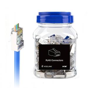 lot 6308 image: VCE Cat6 Shielded RJ45 Pass Through Connectors 100-Pack, RJ45 8P8C Cat 6aCat 6Cat 5e Connector End 3 Prong Ethernet Modular Plug Gold Plated for Solid or Stranded STPFTP Network Cable