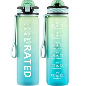 lot 6313 image: QLUR Water Bottle with Straw, 32oz Motivational Water Bottles with Time Marker to Drink, Tritan BPA Free, 1L Sports Water Bottle with Carry Strap LeakProof for Women Gym Fitness Outdoor (1 Pack)