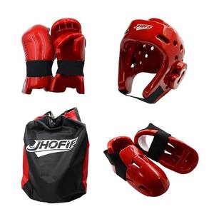 lot 6335 image: JHOFIF Martial Arts Karate Protective Sparring Gear Package DealGift Adjustable Adult & Youth Headgear, UZJ Gloves & Kicks for MMA, Taekwondo, Boxing Training (Red, Large)