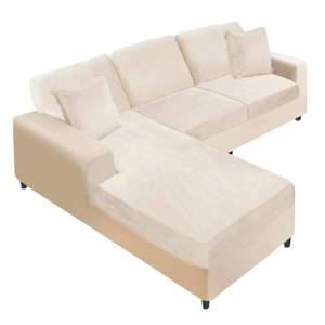lot 6357 image: NAISI Sectional Couch Covers 6 Pieces Velvet Couch Cushion Covers L Shape Soft Stretch Sofa Slipcovers with 2pcs Pillowcases for LeftRight Chaise Sectional Couch(2 Seater1 Chaise3 Back,Beige)