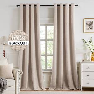lot 6369 image: MIULEE 100% Blackout Linen Textured Curtains for Bedroom 102 Inches Extra Long Thermal Insulated Natural Beige Grommet Room Darkening Curtains & Drapes Luxury for Living Room Nursery (2 Panels)