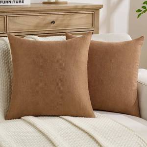 lot 6371 image: FUTEI Pack of 2 Chevron Chenille Throw Pillow Covers 22x22 Inch Soft Herringbone Texture Solid Decorative Cushion Case Farmhouse Home Decor for Couch Bed Living Room, Rust