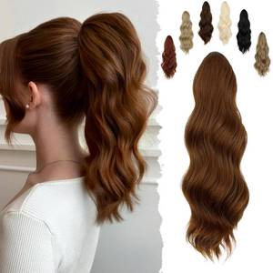 lot 6373 image: FELENDY 16 Ponytail Extension Long Curly Wavy Ponytails Clip in Claw Hair Extension Pony Tails Natural Looking Synthetic Hairpiece for Women Light Auburn