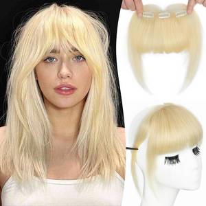 lot 6380 image: MONIXI clip in bangs, 100% real human hair, 3 safety clips French bangs natural and seamless fake bangs for women Light blonde