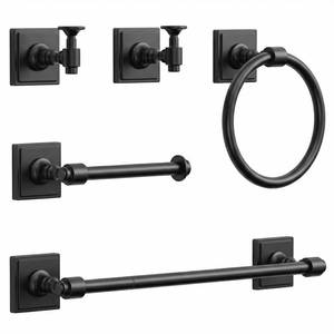 lot 6393 image: Matte Black Bathroom Towel Bar Set, 5 Piece Bathroom Hardware Accessory Set, SUS304 Stainless Steel 24 Towel Rack Holder Set for Bathroom, Wall Mounted