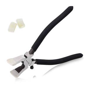 lot 6409 image: SPEEDWOX Glass Running Pliers With Curved Jaws - Professional Glass Breaking Tool for Stained Work, Key Fob Hardware Install, Mosaics - Black With 2 Pair of Rubber Tips