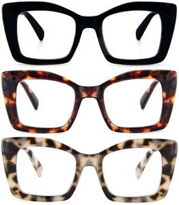 lot 6413 image: REAVEE 3 Pack Oversized Square Reading Glasses for Women, Blue Light Blocking Large Frame Computer Designer Fashion Readers with Spring Hinge (BlackTortoiseGrey Tortoise,0.0)