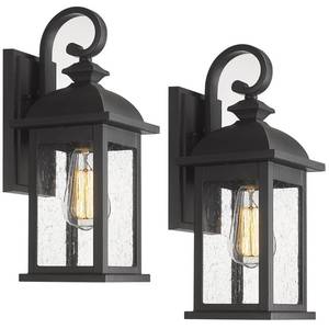 lot 9801 image: FEMILA Exterior Wall Sconce, 2 Packs Outdoor Waterproof Wall Lights Fixture, E26 Socket Wall Lantern for Porch, Anti-Rust Matte Black Finish with Seeded Glass Lampshade, 4FD54B-2PK BK