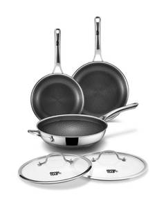 lot 9802 image: DOTCLAD 3-Piece Hybrid Stainless Steel Cookware Set-12 Inch Wok with Lid,10 Inch Frying Pan,12 Inch Skillet with Lid-Non Stick,PFOA Free,Dishwasher&Oven Safe,Induction Compatible,Cookware Set.