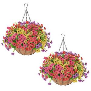 lot 9808 image: Artificial Flowers Hanging Plants in Basket,Artificial Hanging Flowers for Outdoor Indoor Decor,UV Resistant hanging Baskets with Fake Flowers for Spring Summer Patio Garden Porch Deck Home Decor