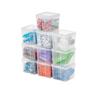 lot 9811 image: IRIS USA Vertical Plastic Flip Top Storage Containers Bins with Lids for Pantry, Home, Office, Organization, Small, Stackable Hinged Organizer with Latches, Clear, 10 Pack