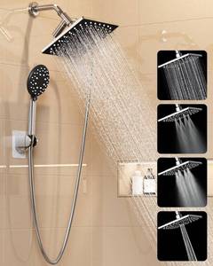 lot 9815 image: Veken High Pressure Rain Shower Head with Multi-Functions, Square Rainfall Shower Heads with 5-Mode Handheld Spray Combo, Detachable Hand Held Showerhead with Hose, Double Regaderas Para, Chrome