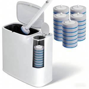 lot 9816 image: POPMOP White Plastic Mini Trash Can, Toilet Cleaner Stick, Toilet Brush Holder, 36 Refills, 2-Gallon Trash Can with Pop-Out Lid, Suitable for Bathrooms and Small Toilets.