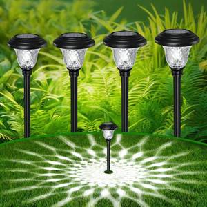 lot 9822 image: BEAU JARDIN 8 Pack Solar Pathway Lights WhiteColor Changing Stainless Steel 3 Mode Outdoor Multicolor Metal Solar Powered Waterproof Glass for Garden Landscape Path Yard Walkway Driveway Black