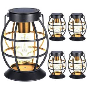 lot 9824 image: LeiDrail Solar Lanterns Outdoor 4 Pack, Hanging Waterproof Metal Lantern Dual LED Warm White, Auto OnOff Garden Patio Yard Porch Pathway Table Decor, Solar Powered Gift for Women